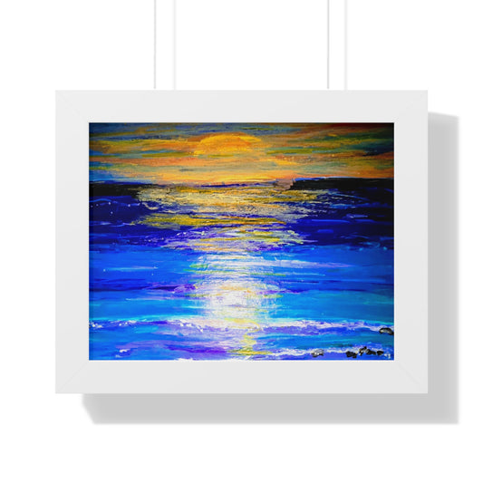 Framed Sunset Art Print, Coastal Wall Decor, Ocean Landscape, Beach House Artwork, Relaxing Home Decor, Gift for Ocean Lovers
