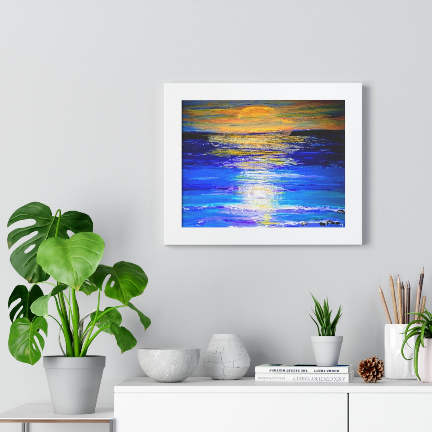 Framed Sunset Art Print, Coastal Wall Decor, Ocean Landscape, Beach House Artwork, Relaxing Home Decor, Gift for Ocean Lovers