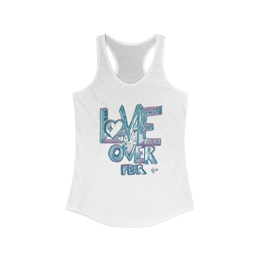 Stylish Women's Racerback Tank | Perfect for Yoga, Beach Days, or Casual Outings | Great for Gifts, Fitness, Summer, Love Over Fear