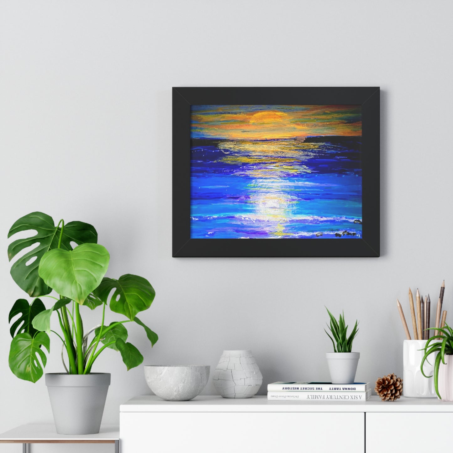 Framed Sunset Art Print, Coastal Wall Decor, Ocean Landscape, Beach House Artwork, Relaxing Home Decor, Gift for Ocean Lovers